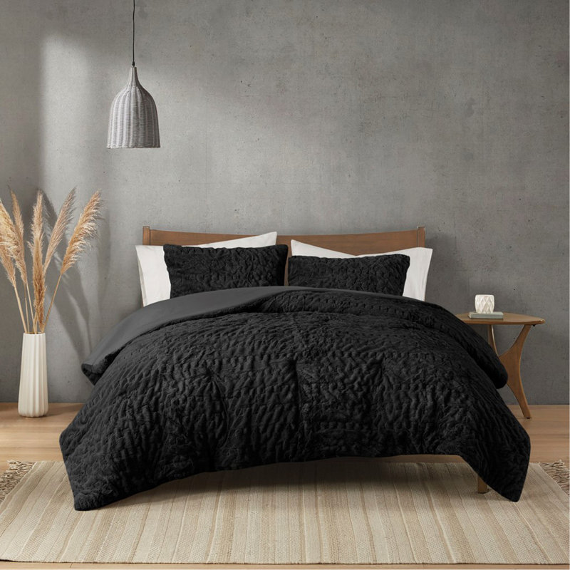 Ensemble d'édredon en duvet synthétique Queen, Grand édredon + 2 taies décoratives , Noir