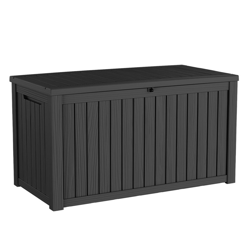 180 Gallon Wood-grain Style Lockable Deck Box, Water Resistant Resin, Black