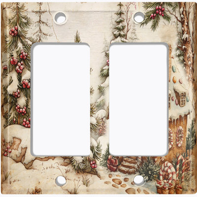 Metal Light Switch Plate Cover; US Standard Size 2 Gang GFI Rocker - Vintage Gingerbread House