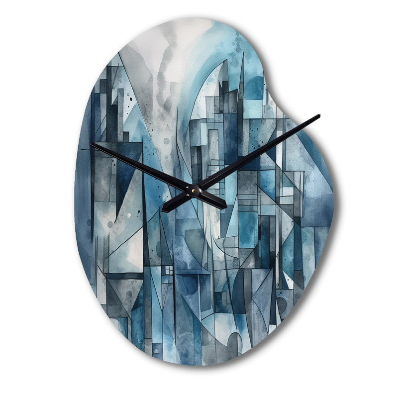 Blue Harmony Abstracted Shapes III - Horloges asymétriques modernes en métal, horloge murale de forme irrégulière, Grand