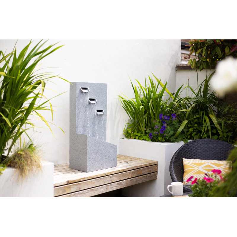 Riloh Easy Fountain Trinity Falls Water Feature incl LEDs - L 25 cm x W 39 cm x H 80 cm Weather Resistant Fountain 