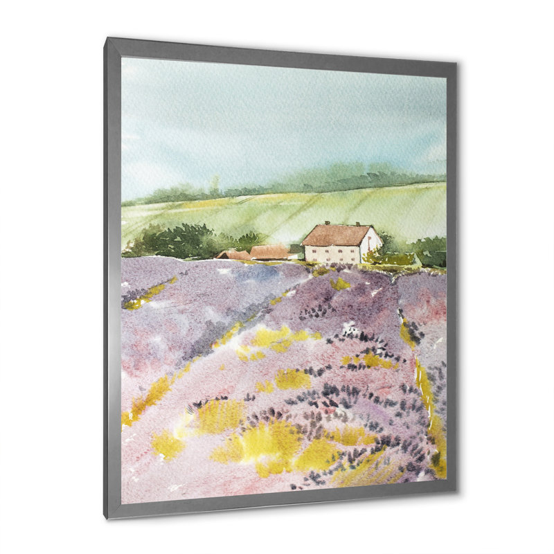 «Morning Sun Over The Lavender Field House», reproduction sur toile, Toile argentée avec cadre d'angle fermé