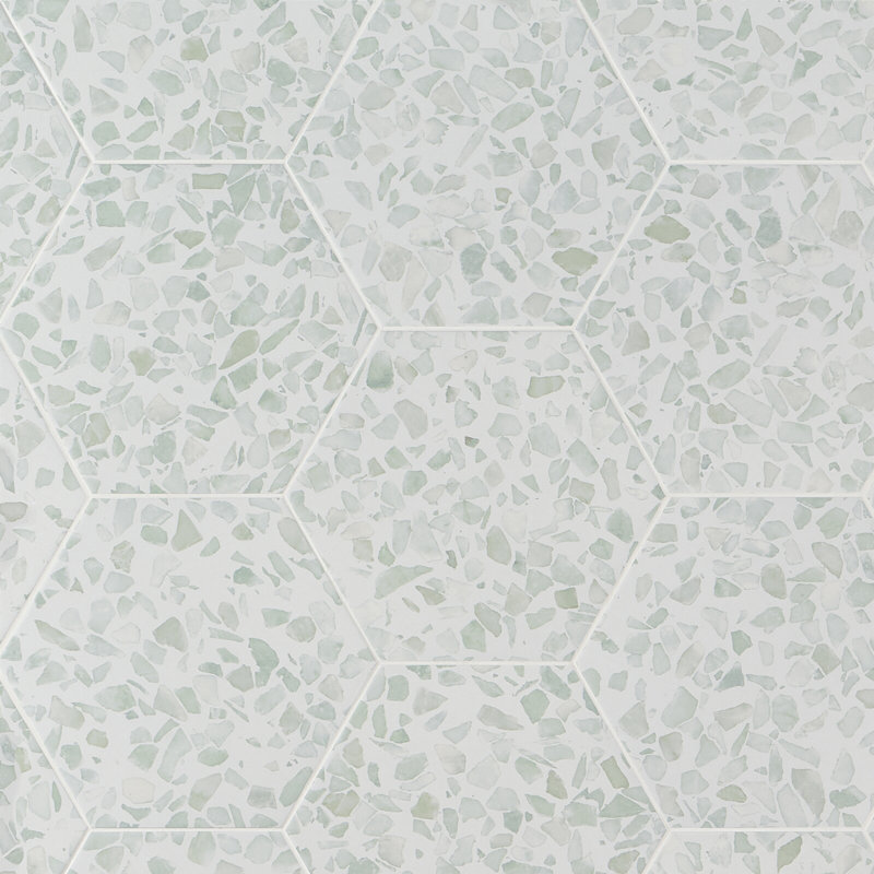 Terrazzo 9" Hexagon Matte Terrazzo Look Porcelain Tile, Hex Green