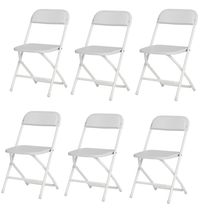 Ensemble de 6 chaises pliantes en plastique noir, structure en acier robuste et pieds antidérapants, chaises d'extérieur empilables pour le bureau de mariage, blanc