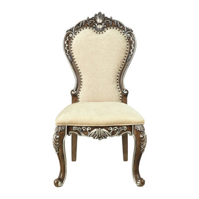 Chaise au fini chêne antique (2), sans accoudoirs avec rembourrage moelleux, garniture cloutée gracieuse, base en bois massif, chaises de 2 pièces d'une capacité de poids de 220 lb, siège rembourré et fabrication attrayante