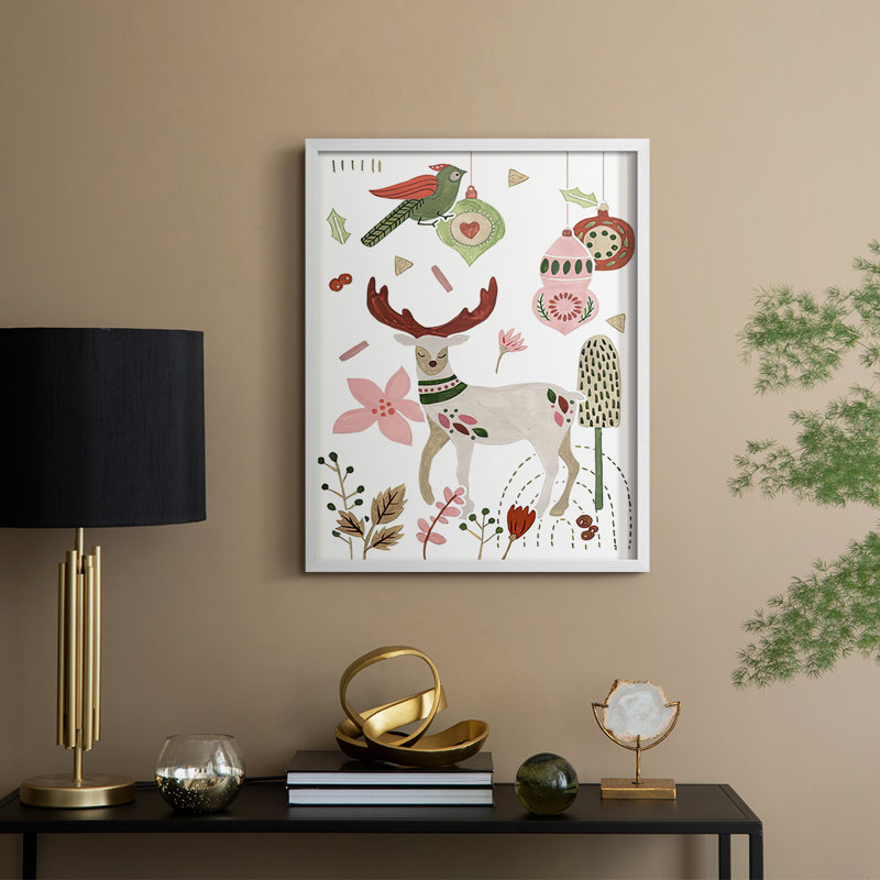 Reindeer Wishes Collection B, reproduction encadrée - bois massif, H 11 po x l 9 po, Blanc