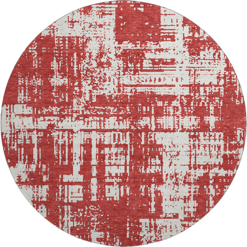 Tapis rouge Prisco lavable à la machine de qualité supérieure, Rond 8 pi
