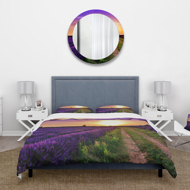 Lavande Field At Dawn II - Ensemble de housse de couette Farmhouse - Microfibre de polyester