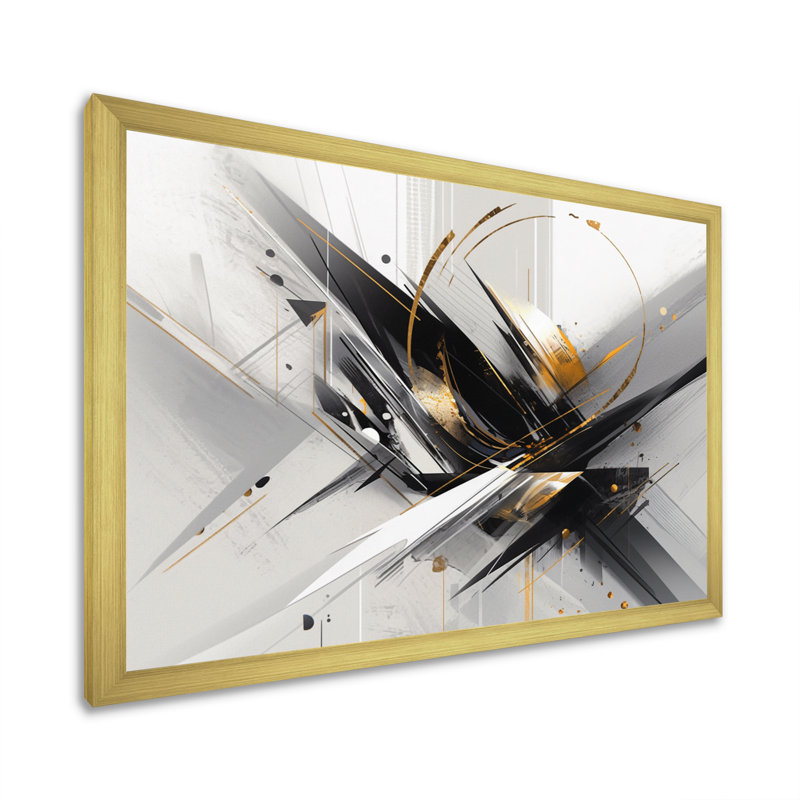 Tourbillons aux multiples facettes or noir III - impression, Cadre doré simple, H 30 po x l 40 po x P 1,5 po