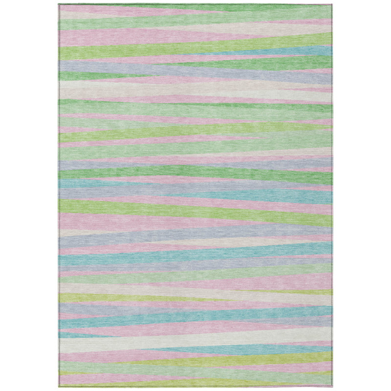 Tapis intérieur lavable rayé rose 8 pi x 10 pi vert menthe