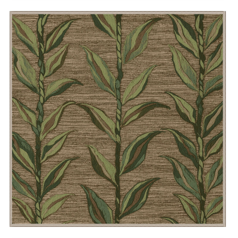 Machine Washable Botanical Brown Area Rug, Square 6'