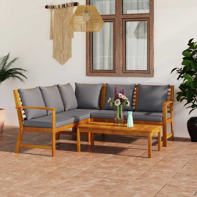 Ensemble de conversation de jardin 4 pièces en bois d'acacia massif