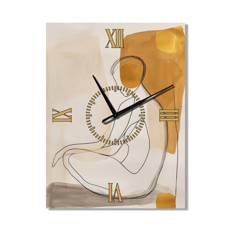 Horloge murale abstraite Body Line avec I doré, imprimée sur métal, H 32 po x l 24 po - Rectangle