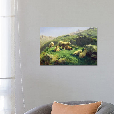 Sheep Grazing In The Pyrenees by Rosa Bonheur - Wrapped Canvas Print