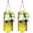 2-Pack Wall Sconces with Rustic Wood Boards, Mason Jars, Led Lights, Remote Control-93937727