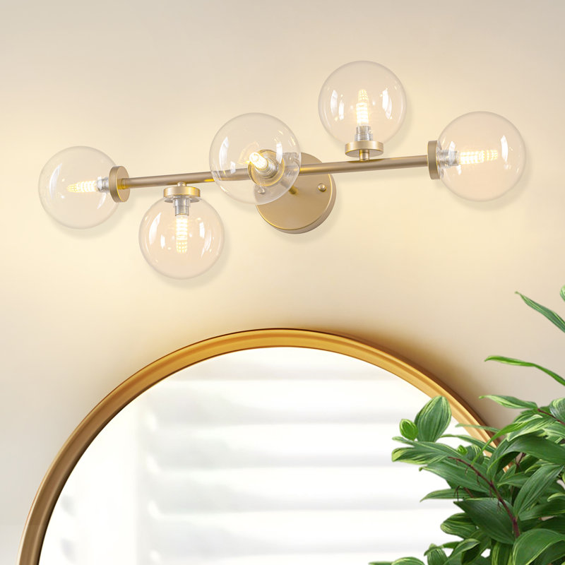 Johnnell 5 - Light Dimmable Clear Globe Glass Bathroom Vanity Light, Gold