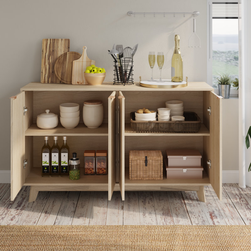  4 - Door Accent Cabinet, Fluted Sideboards And Buffets With Adjustable Shelves For Living, Dining Room