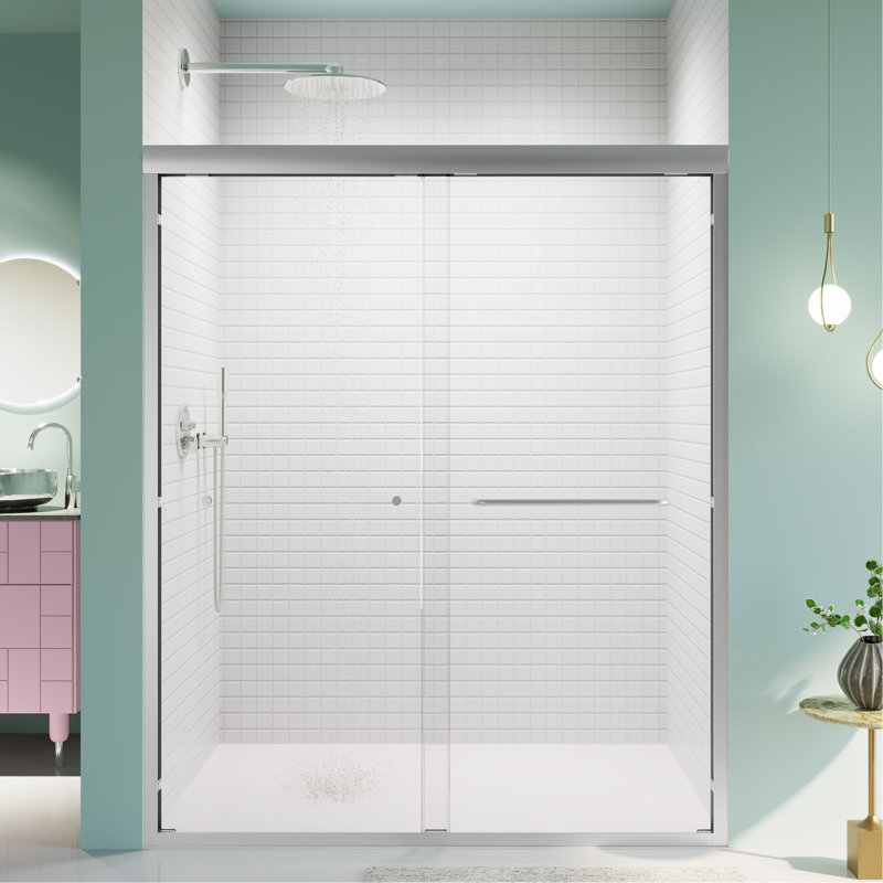 56"-60"W*72" H  Semi-Frameless Double Sliding Shower Door, Bypass Shower Door, 1/4" (6Mm) Thick Tempered Glass Door