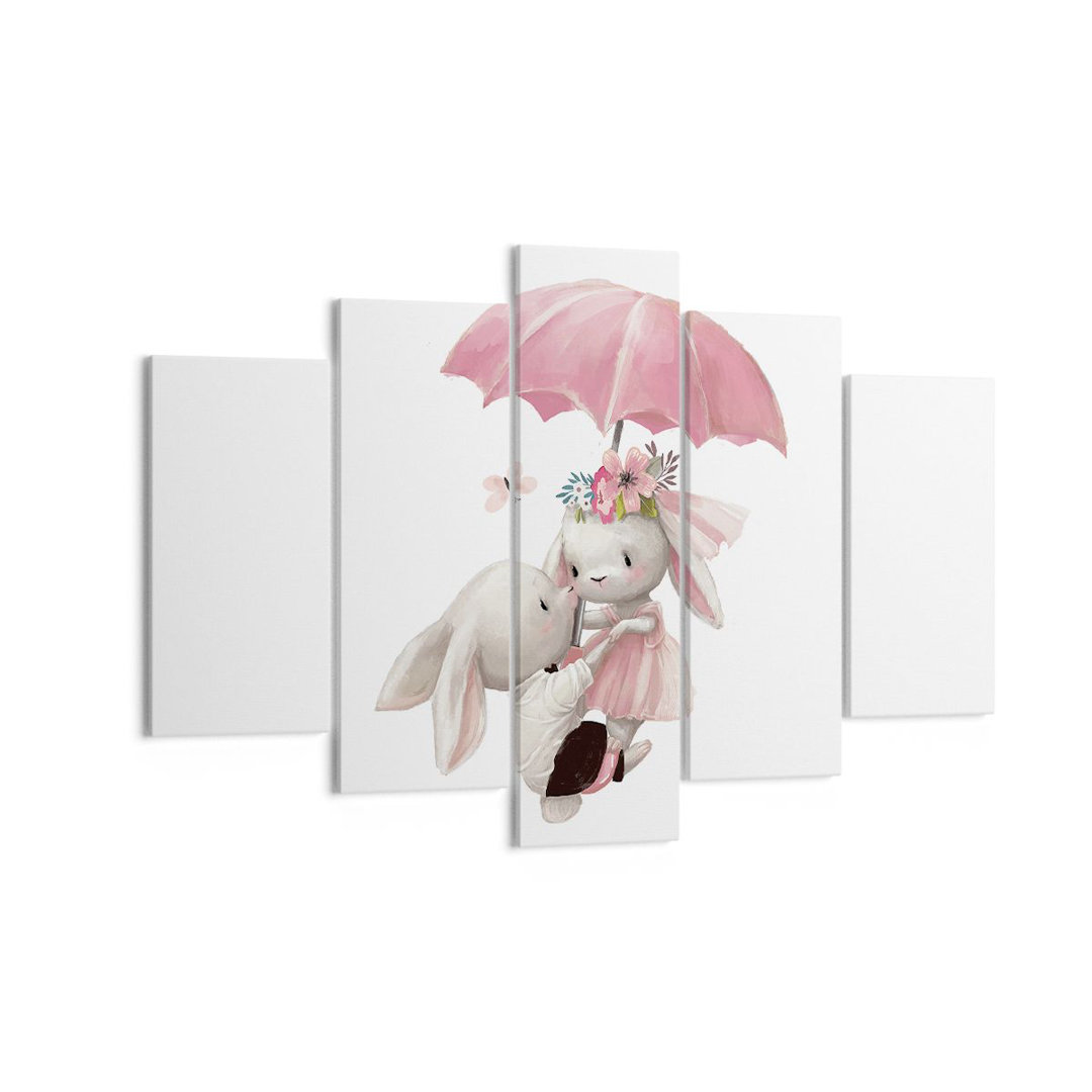 5-tlg. Leinwandbilder-Set Bunnies Umbrella Children's