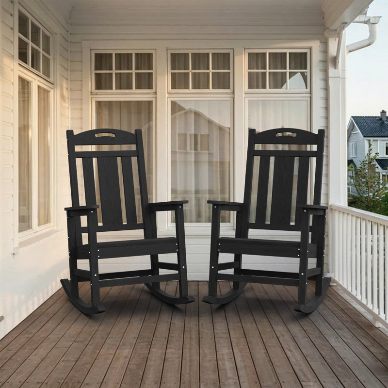 Chaise Adirondack berçante en PEHD pour l'extérieur, Noir, noir, noir, noir