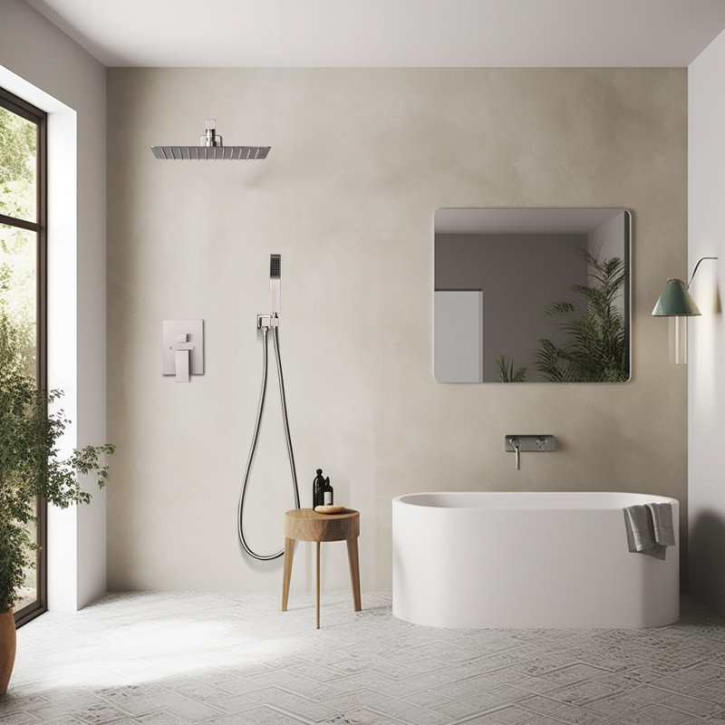Système de douche complet avec pomme de douche 12 "et valve brute, Nickel brossé