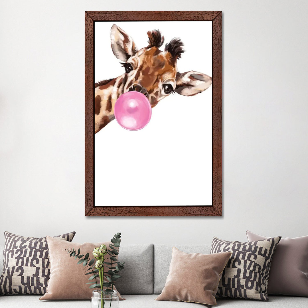 Sneaky Giraffe Blowing Bubble Gum by Big Nose Work - Print on Canvas