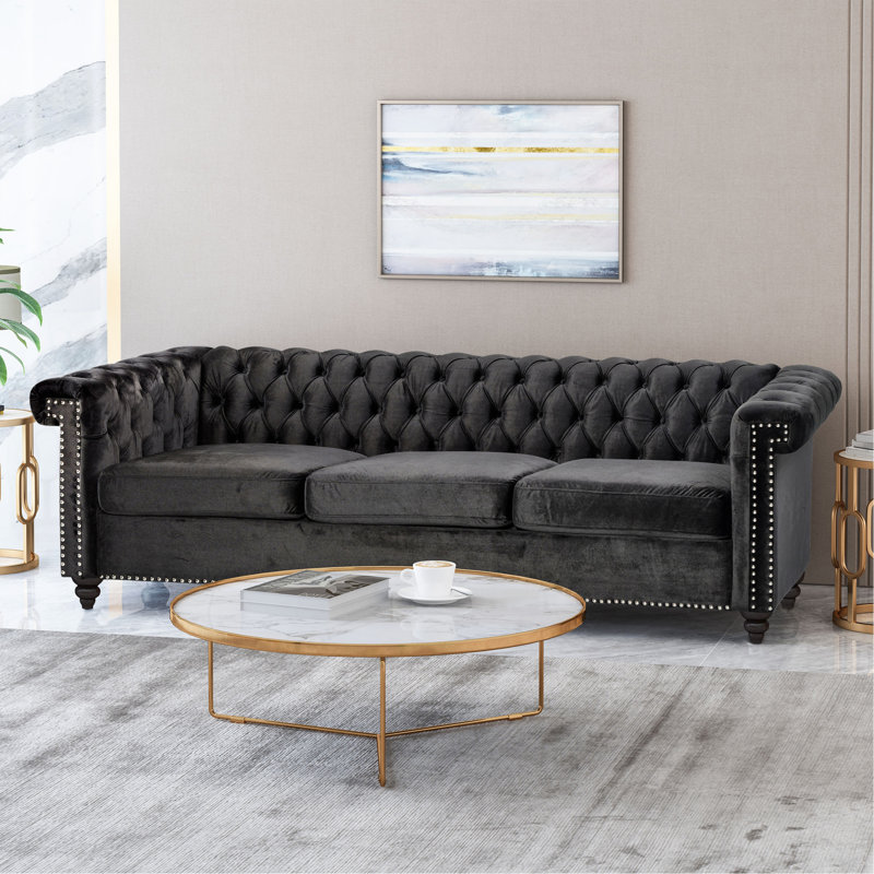 Canapé classique de style Chesterfield avec un design intemporel et des éléments traditionnels, Velours noir
