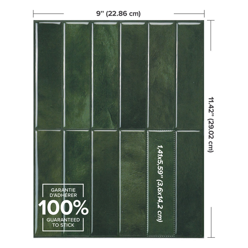 Carreau de dosseret en gel Peel and Stick 12 po x 9 po, Vert