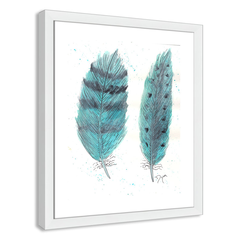 «Feathers in Turquoise II», art encadré, H 26,5 po x l 22,5 po x P 0,6 po, Cadre blanc