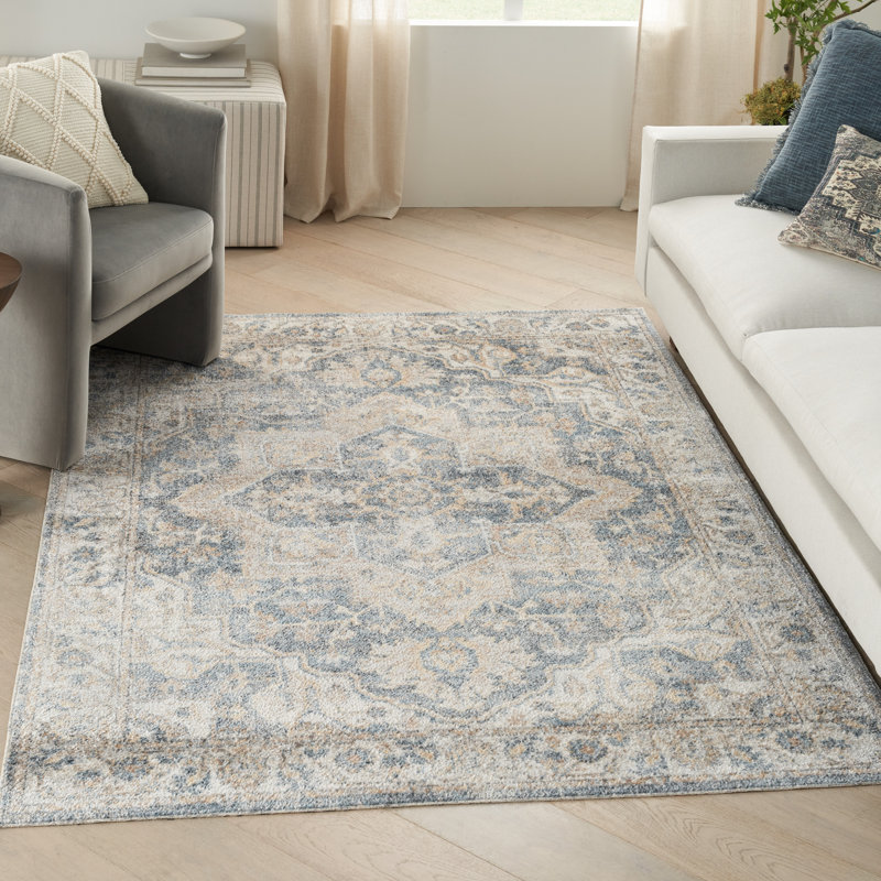 Tapis gris / bleu lavable à la machine Labounty, Rectangle 6 pi 7 po x 9 pi