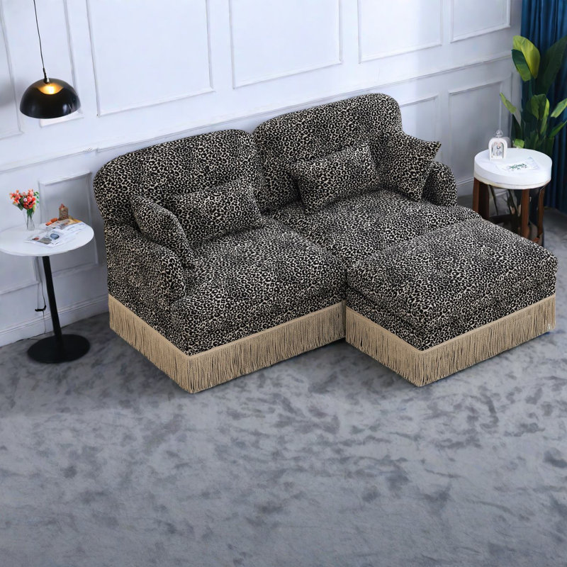 Deep Seat Chenille Sofas, Modern Leopard Modular Ottoman For Home