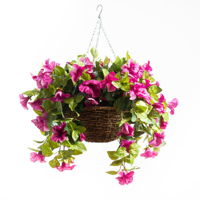 Silk Petunia Hanging Basket Arrangement in Basket