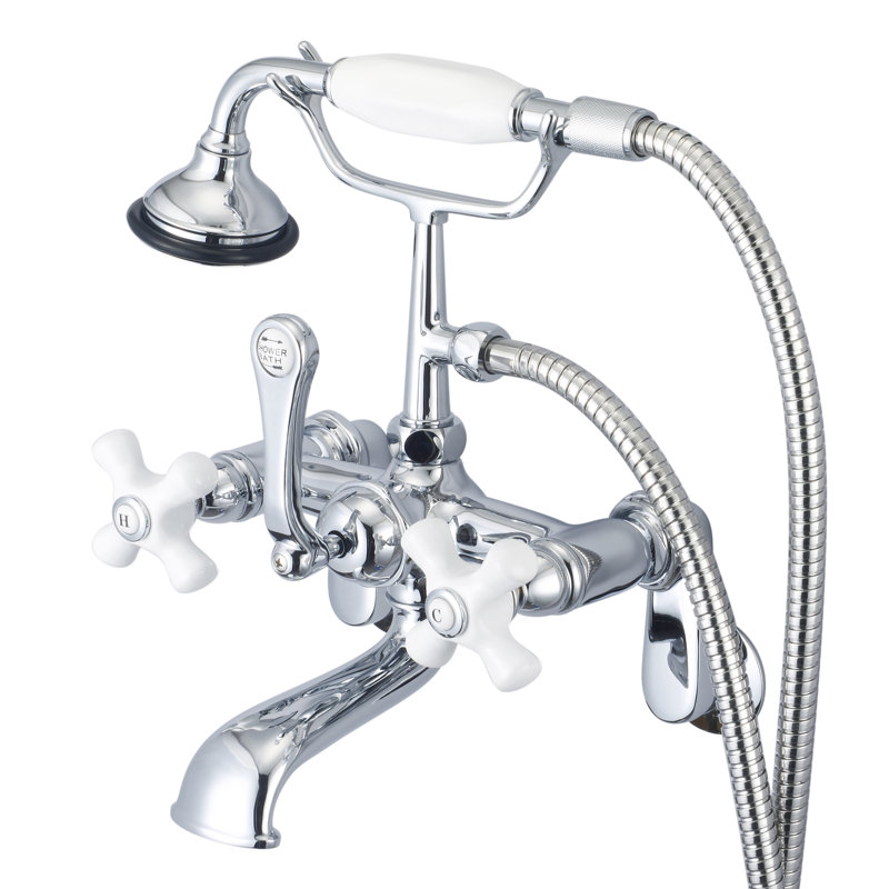 Stonington 3 Handle Clawfoot Tub Faucet, Chrome, Porcelain Cross Handles