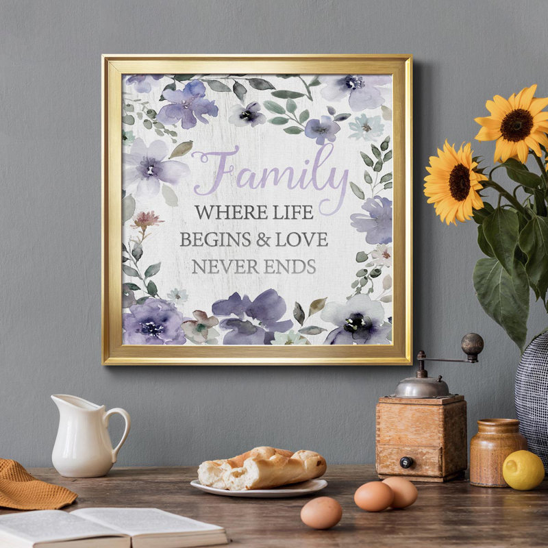 «Lavender Family», art textuel sur toile, Toile dorée, H 34,5 po x l 34,5 po x P 1,5 po