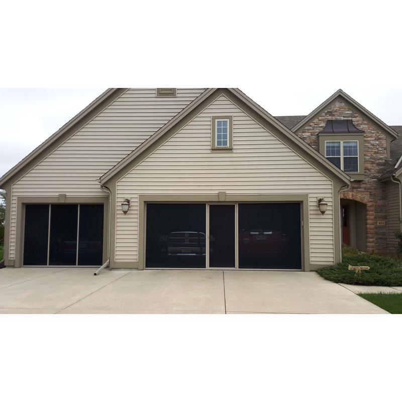 Lifestyle Screens 12' W X 10' H Garage Door Screen With Sandstone Frame & Charcoal 18X14 Fiberglass Mesh With Passage Door; INSTALLATION NOT INCLUDED IN PRICE