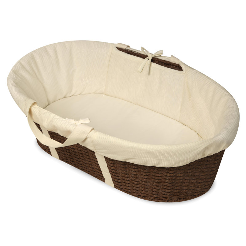 Espresso and Ecru Wicker-Look Moses Basket with Bedding