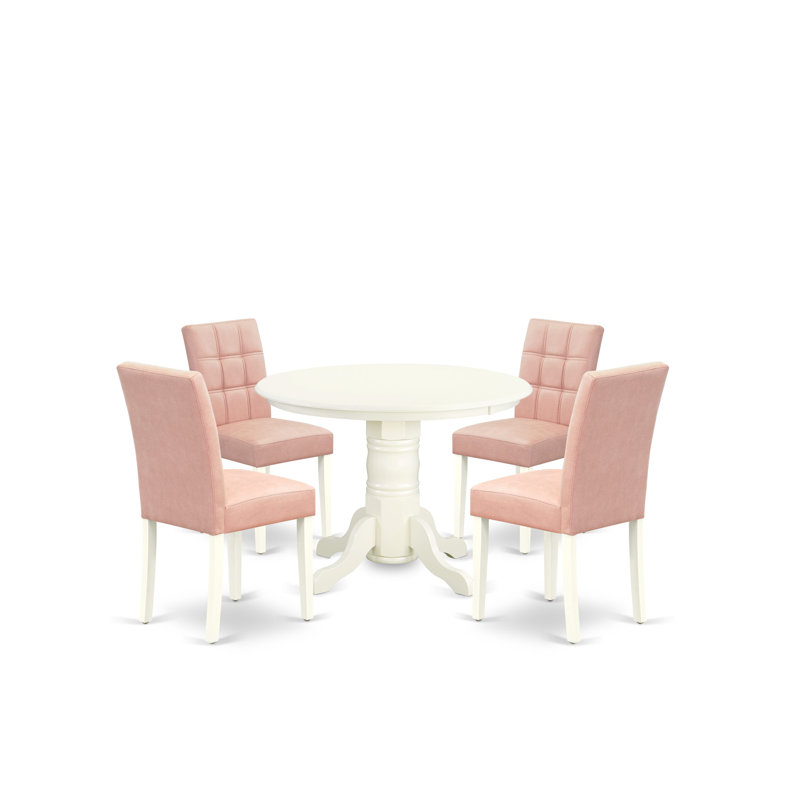 L'ensemble de table de salle à manger 5 pièces comprend une table de salle à manger et 4 chaises rembourrées en tissu de polyester rouge beige avec dossier élégant - finition lin blanc