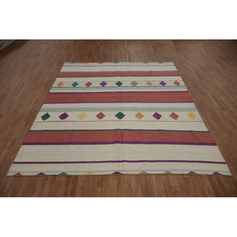 Tapis multicolore rayé kilim 8 x 10 pour la vie moderne