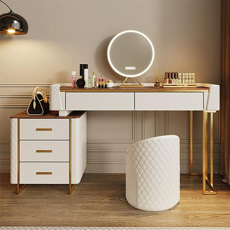 Coiffeuse avec miroir lumineux, 5 tiroirs, 1 chaise