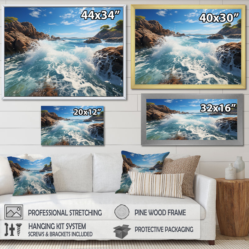 Rocky Beach Ocean Symphony, H 16 po x l 32 po x P 1 po, Cadre flottant noir