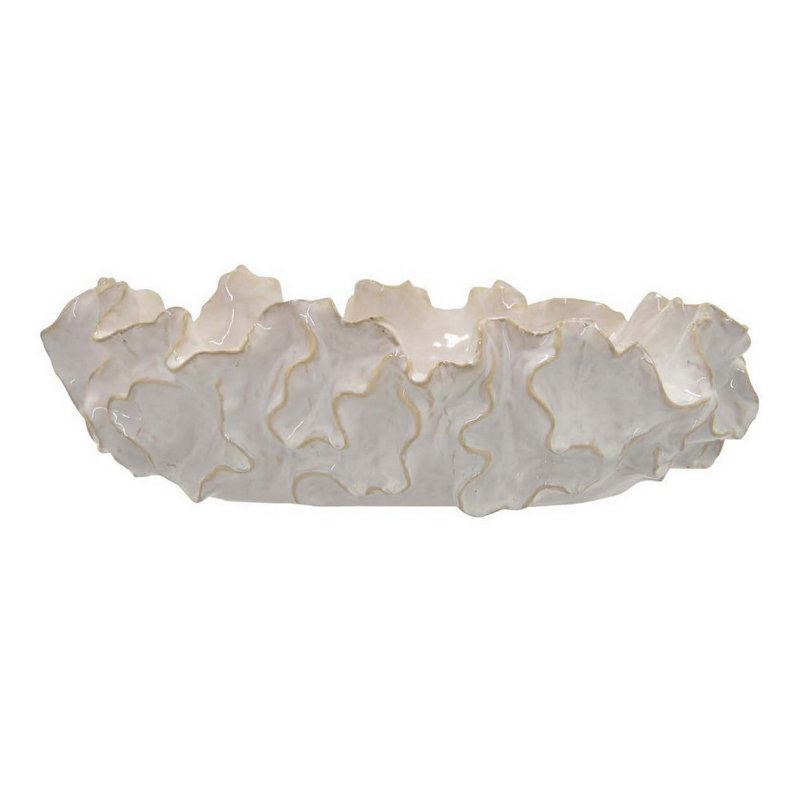 Bol décoratif décoratif, 18 pouces, corps ondulé naturel, céramique blanche