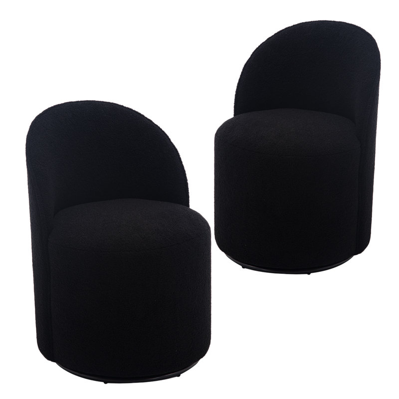 Swivel Upholstered Dining Chair With Backrest, 360 Degree Swivel Side Chair For Dining Room, Balcony, Parlour, Teddy Black