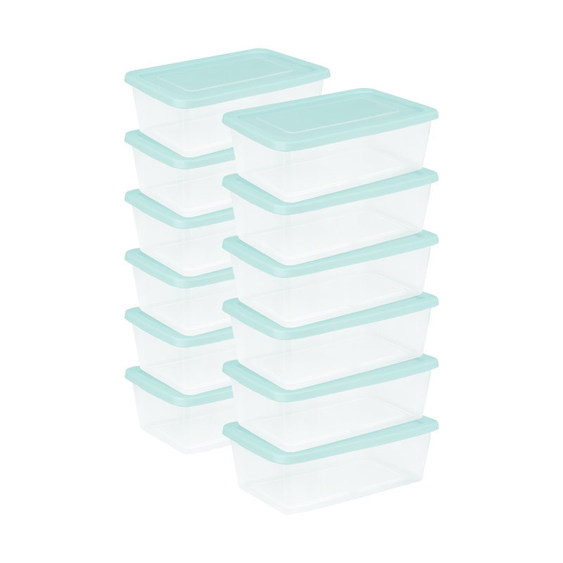 Sterilite 6 Qt Storage Boxes, Clear Plastic Containers with Lid, Set of 60, Mint