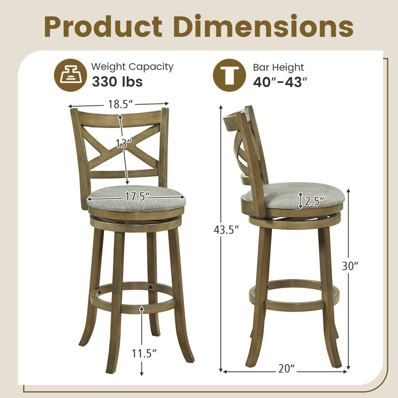Tabourets de bar pivotants August Grove® gris, 2, Tabouret de bar (hauteur du siège de 30,5 po)