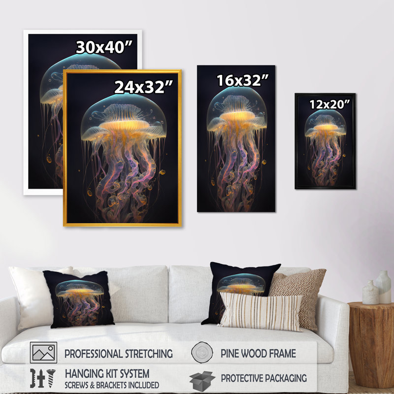 Méduse - reproduction sur toile, L 24 po x H 32 po, Toile avec cadre flottant noir