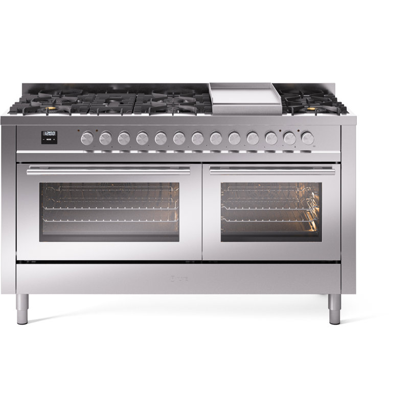 ILVE ProfessionalPlus II 60 Dual Fuel Range, knobs, Stainless Steel, Natural Gas