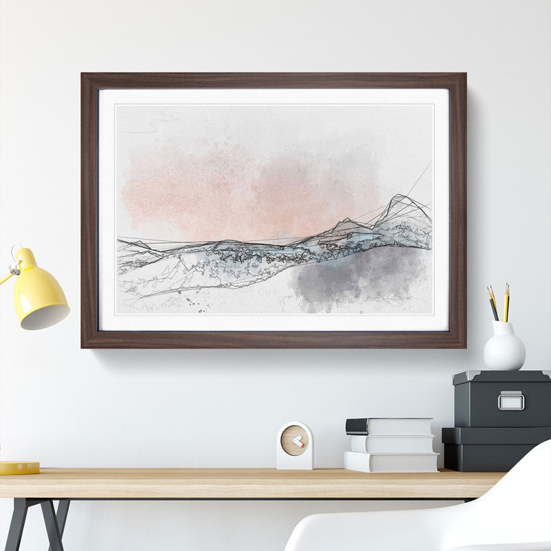 Sunrise Behind Grand Teton Sketch - Picture Frame Graphic Art Print, 36cm H x 48cm W x 2cm D, Walnut Framed
