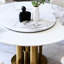 Table de cuisine ronde 59 po 59 po, paresseux à 360 degrés, pierre frittée résistante aux taches et aux chocs, luxe américain, 8 places, table de salle à manger blanc doré avec plateau tournant en pierre, espace compact, design,