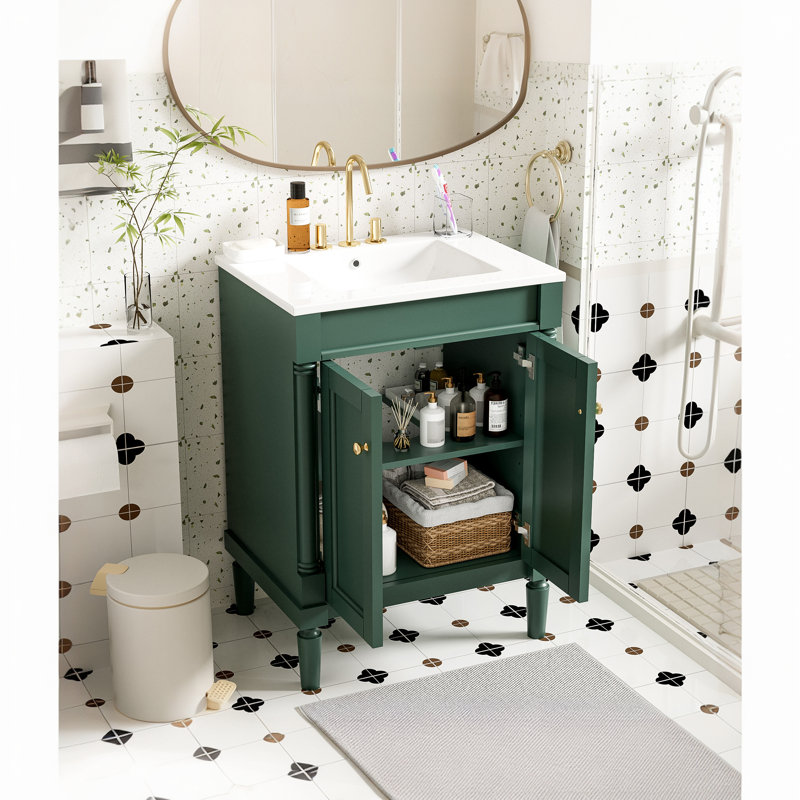 Armoire de salle de bain minimaliste moderne 24 po avec lavabo simple 24 po, Vert