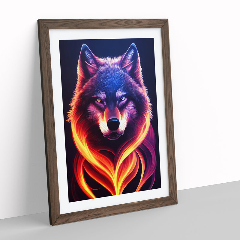 XV1022-5254X Wolf Flames - Single Picture Frame Print, 34cm H x 25cm W, Walnut Framed